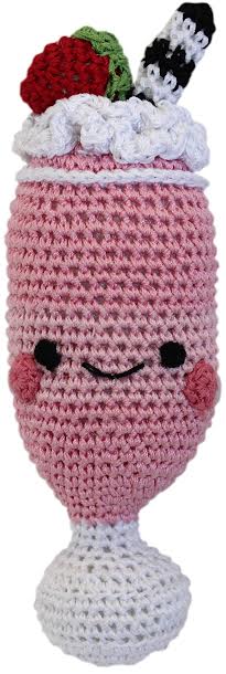 KNIT KNACKS STRAWBERRY MILKSHAKE ORGANIC COTTON SMALL DOG TOY