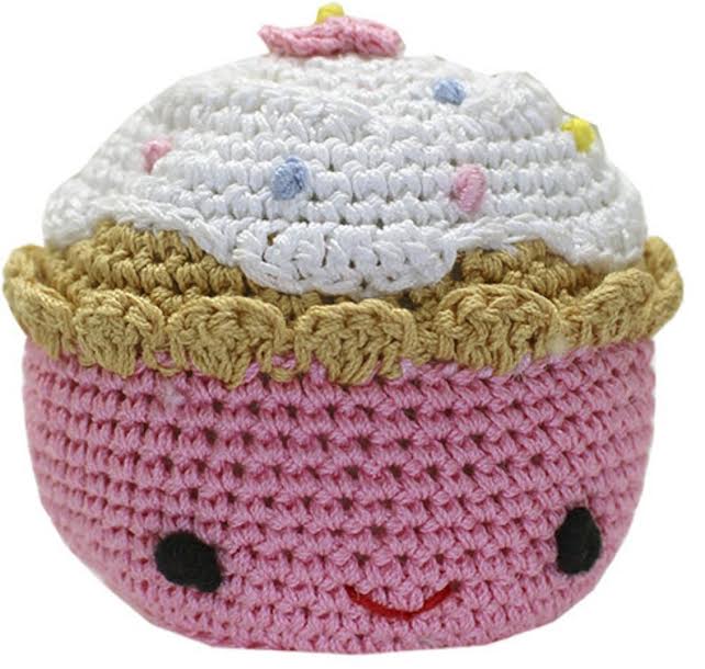 KNIT KNACKS PURDY THE PINK CUPCAKE ORGANIC COTTON SMALL DOG TOY