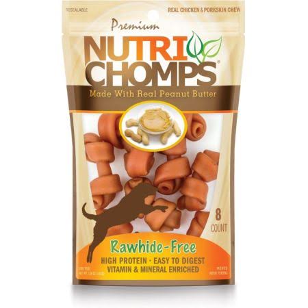 
  
  Nutri Chomps Rawhide Free Real Chicken and Porkskin Mini Dog Chews with Real Peanut Butter
  
