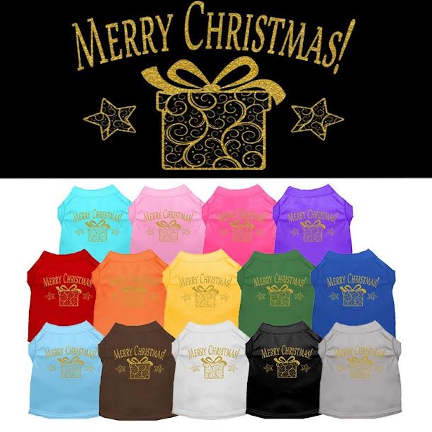 
  
  Christmas Screenprinted Dog Shirt, "Golden Christmas Present
  
