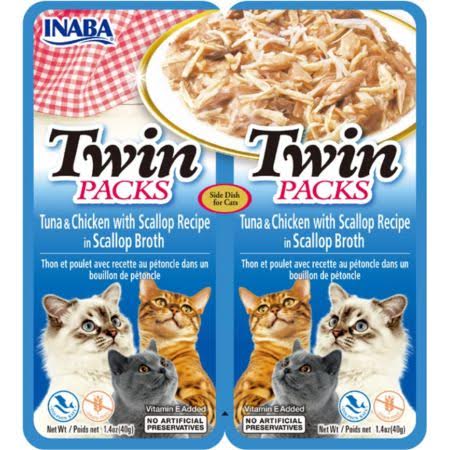 
  
  Inaba Twin Packs Tuna and Chicken with Scallop Recipe in Scallop Broth Side Dish for Cats
  
