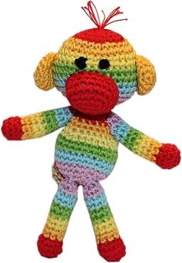 KNIT KNACKS RIZZO THE RAINBOW MONKEY ORGANIC COTTON SMALL DOG TOY
