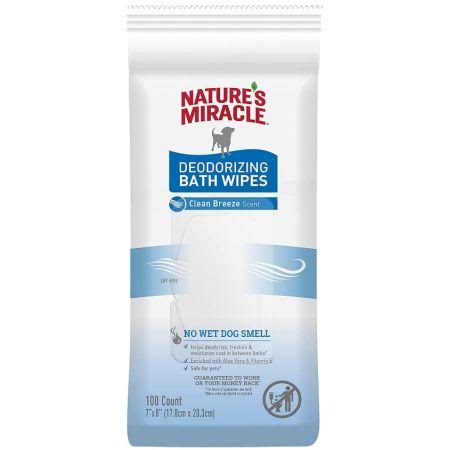 Natures Miracle Deodorizing Bath Wipes for Dogs Clean Breeze Scent