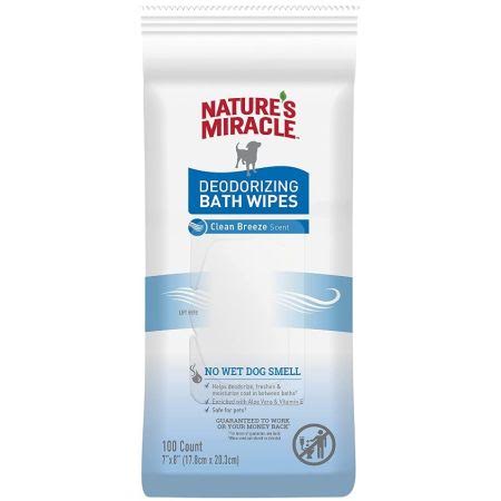 
  
  Natures Miracle Deodorizing Bath Wipes for Dogs Clean Breeze Scent
  
