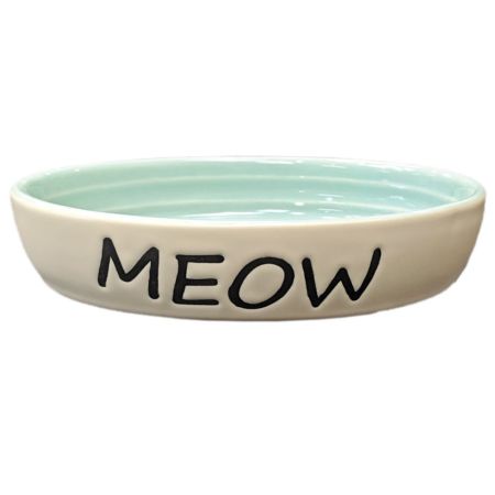 Spot Oval Green Meow Dish 6 Inch