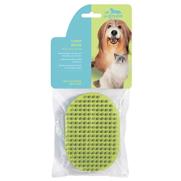 U-Groom Rubber Curry Brush Oval With Handstrap